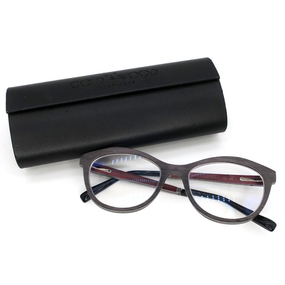 GOLD & WOOD Dea 01.03 Grey Oak Women's Semi Cat Eye Eyeglasses Frames 52-17-140